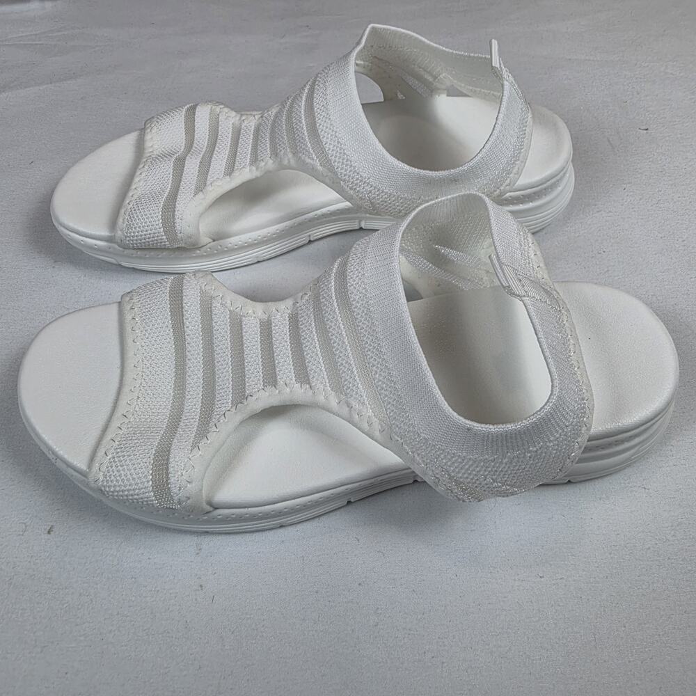 Womens White Knit Stretch Sandals Size 39 Open Toe Comfort Slip On Casual - Picture 3 of 6